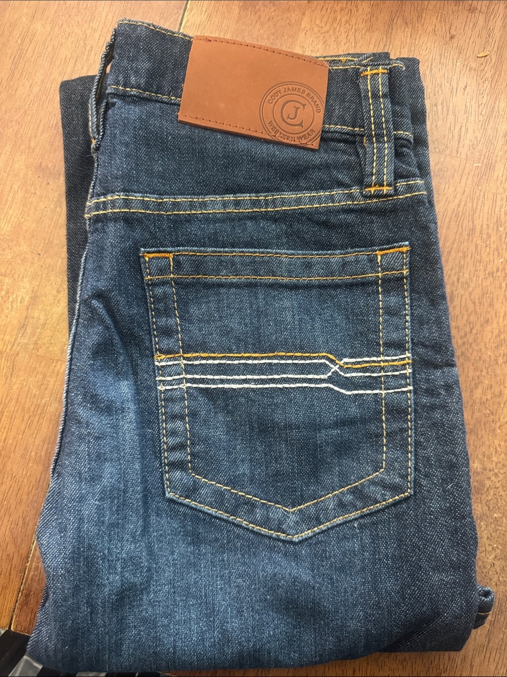 Men's Slim-Straight Jeans in Dark Blue with Contrast Stitching, long